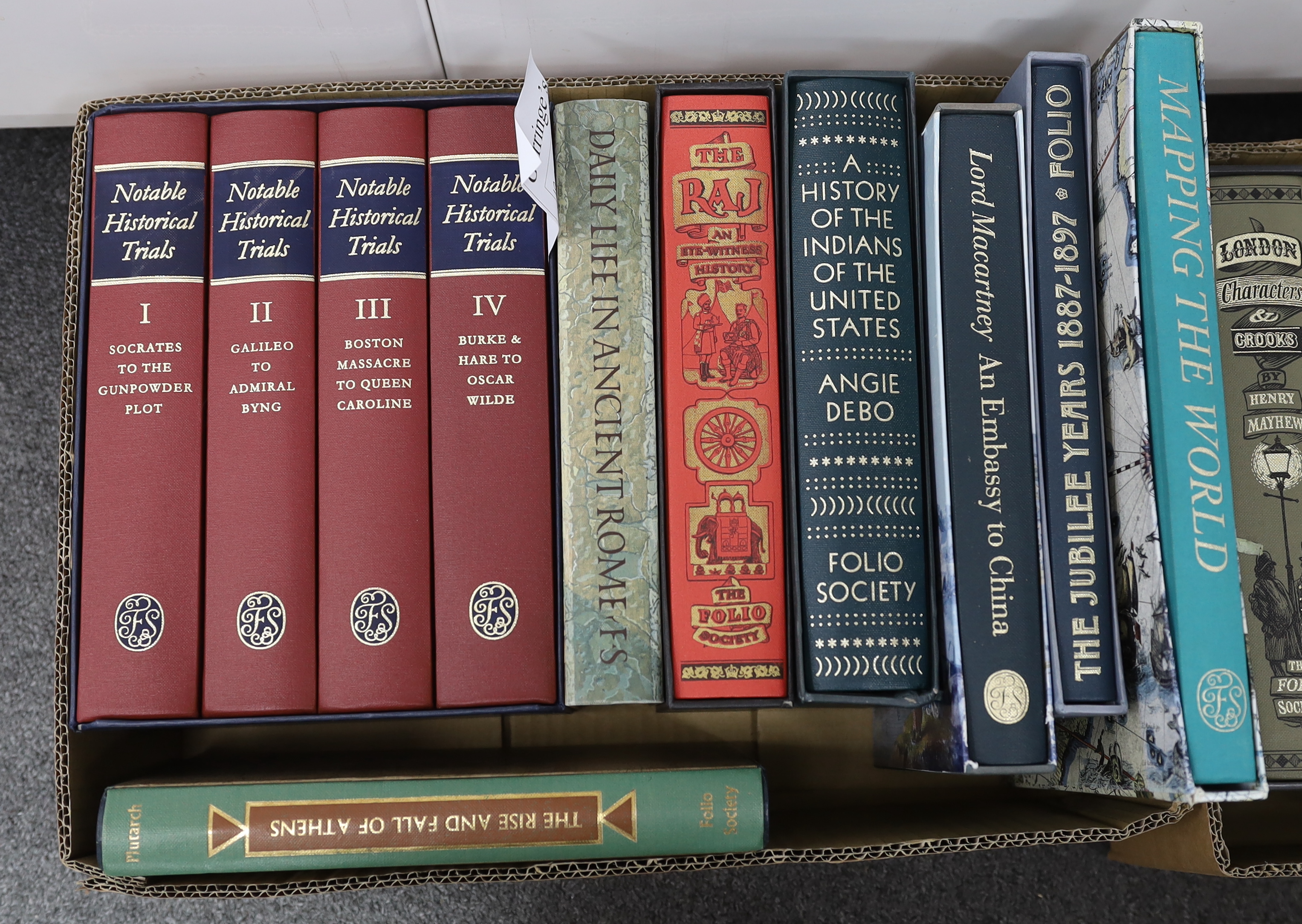 Folio Society - A Miscellany, mostly history and travel, including Notable Historical Trials, 4vols. num. plates, cloth backed patterned boards and boxed, 1999; Mayhew's London Characters and Crooks. plates, gilt pictori